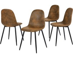 MEUBLES COSY Eetkamerastoel-Set van 4 -Vintage Bruin-met rugleuning-Dik gevoerde Kunstleder-42.5 x 54.5 x 86cm(L x B x H)