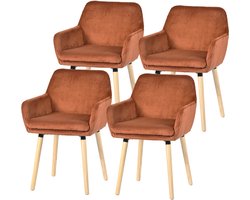 Meubles Cosy Eetkamerstoel - Set Van 4 Fluweel Ribstof Houten Poten Scandinavisch Design - Baksteenrood
