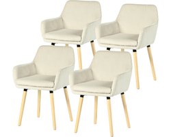 Meubles Cosy Eetkamerstoel - Set Van 4 Fluweel Ribstof Houten Poten Scandinavisch Design - Beige