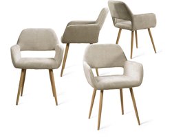 MEUBLES COSY Eetkamerstoelen -Set Van 4-Beige,Naturel-Microfiber Stof-met rugleuning-Metalen Poten-Dikke Zitting-120kg Draagkracht