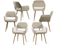 MEUBLES COSY Eetkamerstoelen -Set Van 6-Beige,Naturel-Microfiber Stof-met rugleuning-Metalen Poten-Dikke Zitting-120kg Draagkracht