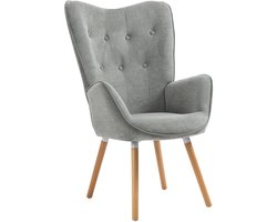 MEUBLES COSY Fauteuil - scandinave hoog rug stof comfortabele zit massief beukenhouten poten - Grijs
