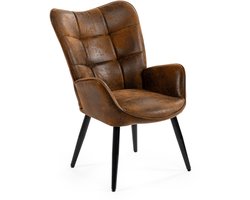 MEUBLES COSY KANAS fauteuil retro-vintage – medium rug, bruine stof, comfortabele zit, metalen poten