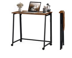 MEUBLES COSY Opvouwbaar bureau – Laptoptafel met 4 wielen – Voor kleine ruimtes – Industrieel metaal frame – Houtlook