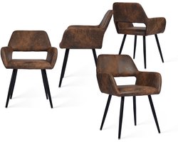 MEUBLES COSY Set van 4 Eetkamerstoelen - Dik Gevoerde Kunstleder Armleuning Rugleuning Vintage Kuipstoel - Koffie
