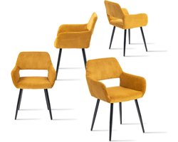 Meubles Cosy Set van 4 eetkamerstoelen - met armleuningen Corduroy zitting – Geel