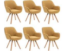 Meubles Cosy Set van 6 draaibare eetkamerstoelen – Stoffen zitting – 360° draaifunctie - Geel