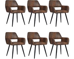 MEUBLES COSY Set van 6 Eetkamerstoelen - Dik Gevoerde Kunstleder Armleuning Rugleuning Vintage Kuipstoel - Koffie