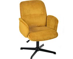 MEUBLES COSY THOMASINACORDL relaxfauteuil – brede corduroy stof, gin yellow zitting, draaibaar, verstelbare hoogte, armleuningen, zwarte metalen voet