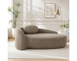 MEUNIQ 1-zits zitbank van teddystof 170 x 96 x 62 cm met afgerond design en kussen, zachte schuimvulling voor woonkamer, slaapkamer of werkkamer, bruin