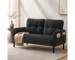 MEUNIQ 2-zits bank 120 x 75 x 79 cm met hoge rugleuning, armleuningen, zijtas en metalen poten, cordstof bank voor woonkamer, slaapkamer of werkkamer, grijs