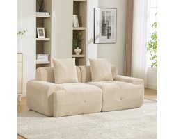 MEUNIQ 2-zits modulair bankje van chenille in beige, 190 x 89 x 75 cm, zacht gevoerd, voor de woonkamer, direct gebruiksklaar