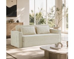 MEUNIQ 2-zits slaapbank 153 cm, 2-in-1 opklapbaar sofa-bed met chenille bekleding, USB-oplaadfunctie, 2 kussens en zijvakken voor woonkamer of appartement