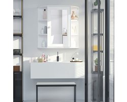 MEUNIQ badkamerspiegelkast wandmontage 66 x 17 x 63 cm met spiegeldeur, 2 binnenplanken, open zijvakken, MDF badkamerkast voor opbergen in de badkamer, wit