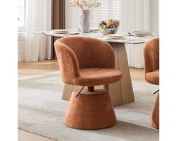 MEUNIQ Barkruk met 360° draaifunctie en verstelbare hoogte, chenille bekleding, met rugleuning en armleuningen, metalen onderstel, voor keuken en bar, oranje