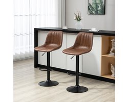 MEUNIQ Barkruk set van 2 verstelbaar 59-79 cm met rugleuning, voetring en 360° draaibare zitting van kunstleer, stalen onderstel voor keuken, bartafel of bar, bruin