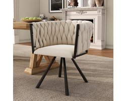 MEUNIQ Beige velvet kuipstoel eetkamerstoel met armleuningen, 360° draaibaar, metalen onderstel, 72 cm hoog voor eetkamer en woonkamer