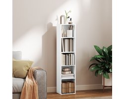 MEUNIQ Boekenkast 30 x 24 x 133,5 cm met 5 open vakken en 3 verstelbare planken, smalle opbergkast voor woonkamer, slaapkamer of werkkamer, wit