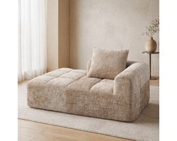 MEUNIQ chaise longue 158 x 90 x 60 cm, met kussen en zijvakken, zachte chenille, zonder montage, voor woonkamer en slaapkamer, khaki