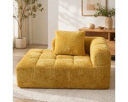 MEUNIQ Chaise longue 158 x 90 x 60 cm, zacht gestoffeerd, met kussen en zijvakken, zonder montage, voor woonkamer en slaapkamer, geel