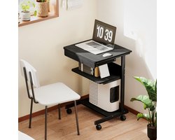 MEUNIQ compact bureau 56 x 51 x 79 cm met lade, planken en 4 wielen, verrijdbaar computerbureau voor werkkamer, studeerkamer of slaapkamer, zwart