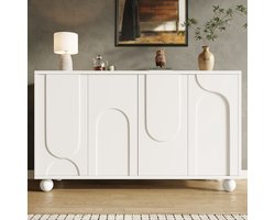 MEUNIQ dressoir 120 x 35 x 71 cm met 4 deuren en verstelbare plank, opbergkast voor eetkamer of woonkamer, wit