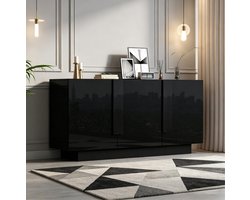MEUNIQ dressoir 160 x 35 x 60 cm met 3 deuren, 6 opbergvakken en verstelbare planken, hoogglans opbergkast voor woonkamer of eetkamer, zwart