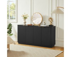 MEUNIQ dressoir 160 x 40 x 80 cm met 4 deuren en plank, zwart sideboard met opbergruimte voor woonkamer, slaapkamer of hal