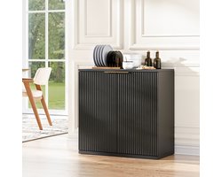 MEUNIQ dressoir 80 x 40 x 80 cm met 2 deuren en plank, opbergkast voor woonkamer slaapkamer of hal, geribbelde fronten en metalen greep, zwart