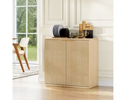 MEUNIQ dressoir 80 x 40 x 80 cm met 2 deuren en plank, opbergkast voor woonkamer, slaapkamer of hal, verticale frontstructuur in eikenkleur
