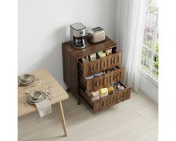 MEUNIQ dressoir met 3 laden 60 x 40 x 79 cm - moderne opbergkast en ladekast voor slaapkamer, woonkamer of hal - walnootkleur met zwarte handgrepen
