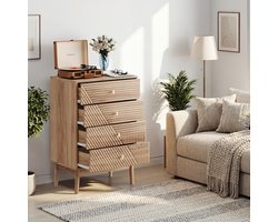 MEUNIQ dressoir met 4 lades 60 x 40 x 90 cm, ladekast en opbergkast voor slaapkamer, woonkamer of hal, met goudkleurige knoppen en eikenkleur