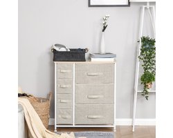 MEUNIQ dressoir met 7 opvouwbare stoffen lades en blad, 63,5 x 30 x 71 cm, lichtgrijze opbergkast in Scandinavische stijl voor slaapkamer of woonkamer