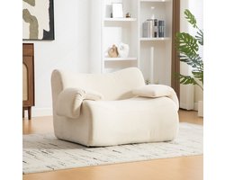 MEUNIQ eenpersoons bank in beige chenille, 120 x 92,5 x 73,5 cm, zachte loungestoel met armleuningen voor woonkamer of slaapkamer