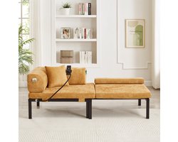MEUNIQ Eenzits slaapbank 176 x 81 x 64 cm met uitklapbare slaapfunctie, houten frame en geel fluweel voor slaapkamer, werkkamer of balkon