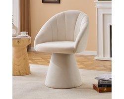 MEUNIQ eetkamerstoel 56 x 57 x 80 cm, 360° draaibare kuipstoel met chenille bekleding, geïntegreerde armleuningen en houten basis, beige