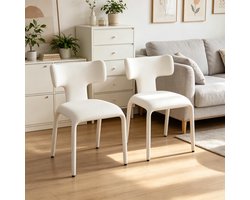 MEUNIQ Eetkamerstoel set van 2, 53 x 53 x 78 cm, gebogen rugleuning, gestoffeerde zitting met schuim en metalen onderstel, voor eetkamer, keuken of woonkamer, crème