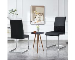 MEUNIQ eetkamerstoel set van 2 zwart met hoge rugleuning, gewatteerde zitting en metalen buisframe voor eetkamer of keuken