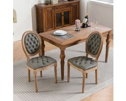 MEUNIQ eetkamerstoelen set van 2 met ovale rugleuning, knopenbekleding en houten frame, gestoffeerde stoel in olijfgroen kunstleer voor eetkamer of keuken