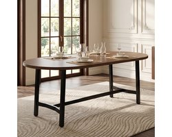 MEUNIQ Eettafel 180 x 80 x 75 cm voor 6-8 personen met afgeronde hoeken en metalen tafelpoten, organische eettafel voor eetkamer in walnootkleur