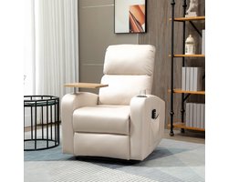 MEUNIQ elektrische relaxfauteuil met massagefunctie en ligfunctie 77 x 93 x 105 cm, verstelbaar tot 145°, met voetsteun, draaibare tafel, bekerhouder en afstandsbediening, beige