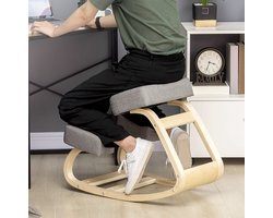MEUNIQ ergonomische kniestoel 51 x 69 x 58 cm met verstelbare zithoogte 51-58 cm, houten frame, grijze polstering, zonder armleuningen, bureaukruk voor kantoor