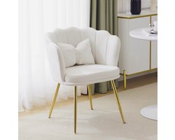MEUNIQ fauteuil van velvet 63 x 58 x 77 cm met bloemvormige rugleuning, armleuningen, sierkussen en goudkleurige metalen poten voor woonkamer