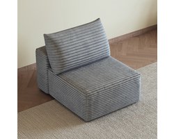 MEUNIQ Grijze 1-zits zitbank van corduroy stof, 95 x 70 x 83 cm, zonder armleuningen, voor woonkamer of slaapkamer