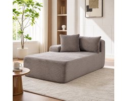 MEUNIQ grijze chenille zithoek met liggedeelte, 1-zits, geassembleerd geleverd, 100 x 149 x 74,5 cm, voor woonkamer, slaapkamer of werkkamer