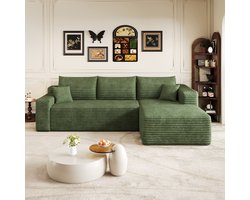 MEUNIQ Groene hoekbank 241x151 cm zonder montage, L-vormige 3-zits corduroy bank, modern minimalistisch voor woonkamer en slaapkamer