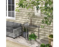 MEUNIQ halfronde balkontafel 100 x 50 x 74 cm van polyrattan en metaal, grijze buitentafel voor balkon, terras of tuin, licht te verplaatsen