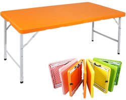 MEUNIQ Inklapbare picknicktafel 125 x 61 cm met draaggreep, verstelbare hoogte 58-74 cm, kunststof blad en stalen poten voor tuin, camping en picknick, oranje