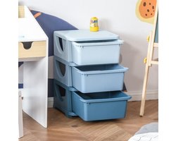 MEUNIQ Kinder opbergkast met 3 lades 37 x 37 x 56,5 cm kunststof met afgeronde hoeken voor speelgoed en kleding kinderkamer slaapkamer blauw