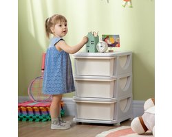MEUNIQ kinder opbergkast met 3 lades 37 x 37 x 56,5 cm kunststof opbergboxen voor speelgoed en kleding kinderkamer slaapkamer crèmewit